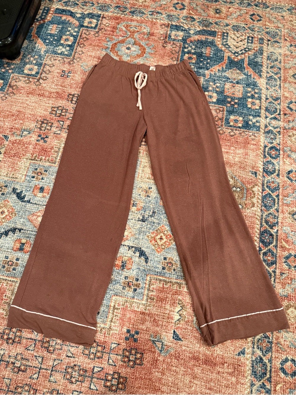 Brown Drawstring Wide-Leg Lounge pajama set